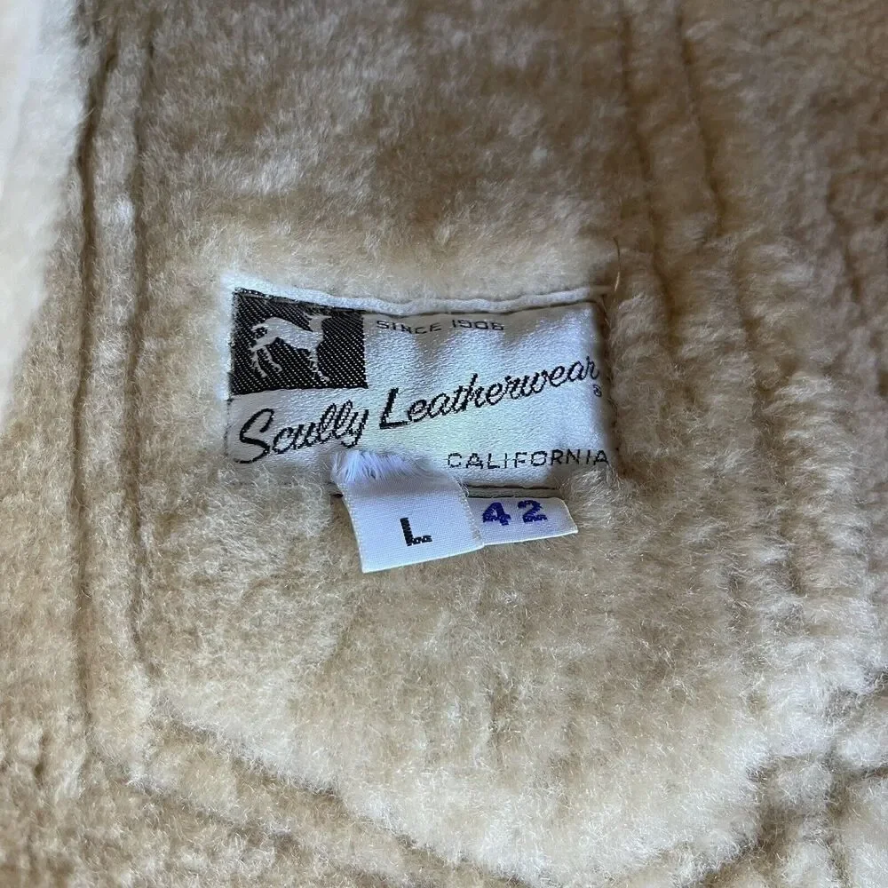 Vintage SCULLY Tan Suede Shearling Vest Sherpa Lined Rancher Cowboy Western L - Picture 3 of 4
